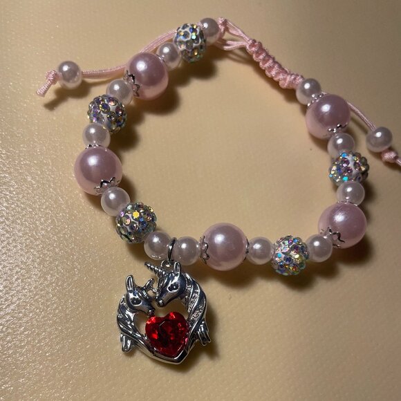 Adjustable Pink & Pearl Unicorn Charm Bracelet - Picture 6 of 6